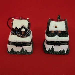 Thomas Kincade Christmas Mini Trinket Box Christmas Ornament Set of 2